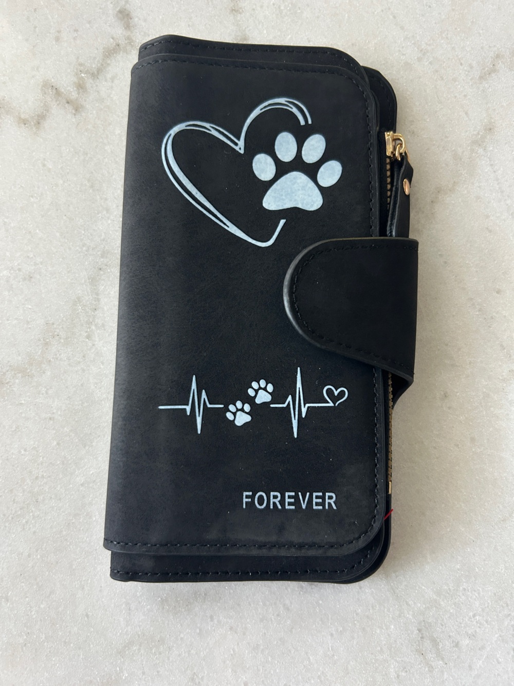 Forever 21 Black Dog Paw & Heartbeat Wallet